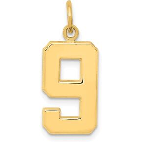 Solid 14k Yellow Gold Casted Medium Number 9 Charm Pendant - 22mm x 9mm