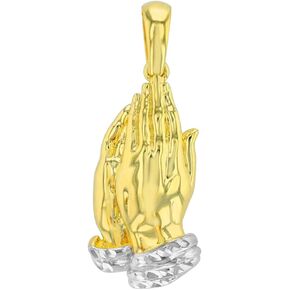14k Yellow Gold Polished and Textured Praying Prayer Hands Pendant
