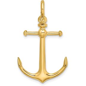Solid 14k Yellow Gold 3-D Anchor Shackle Bail Charm Pendant - 34mm x 20mm