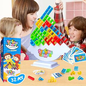 64 Pcs Tetra Tower Stacking Game, Fun Balance Building Blocks Board Games for Kids Adults Family Party, Toys Gifts for Boys Girls Ages 3-12