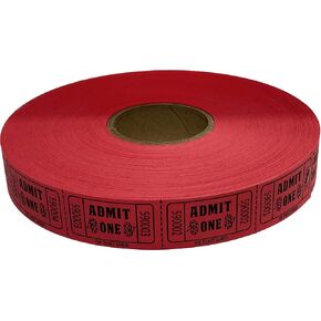 The Ticket Gurus-2000 Red Admit One Single Roll Consecutively Numbered Raffle Tickets