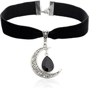 RareLove Choker Crescent Moon Charm Witch Necklace 18 mm Black Choker Velvet Black Drop Halloween Choker Necklace for Women Adjustable