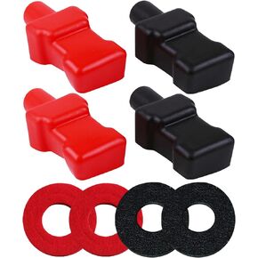 Ampper Top Post Plastic Battery Post Caps, Battery Post Terminal Cover Insulator Protector W/Washers for Car, Vehicle, RV and Boat (Cap, 2 Sets)