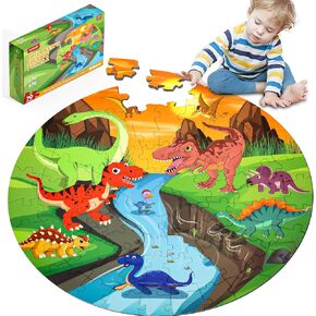 Floor Puzzles for Kids Ages 3-10 - Large 70 Piece Round Toddler Jigsaw Puzzles Toys - Preschool Learning Educational Gift (Dinosaur)