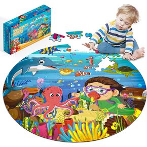Floor Puzzles for Kids Ages 3-10 - Large 70 Piece Round Toddler Jigsaw Puzzles Toys - Preschool Learning Educational Gift (Dinosaur)