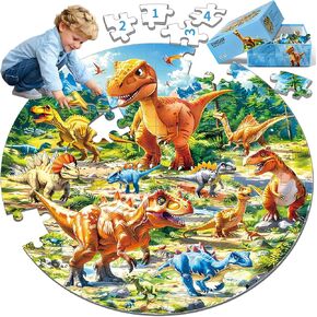 Dinosaur Floor Puzzles for Kids Ages 4-6 6-8, Puzzles for Kids Age 3-5,72 Piece Round Kid Puzzles Toys for 5-8 year old Preschool Learning Educational Jigsaw Gift for Boys and Girls