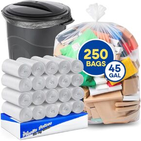 (1000 Pack) 16 Gallon Clear Trash Bags, 8 Mic, High-Density, Fits Round and Square 12-16 gal Trash Cans, 24" x 31" Garbage Can Liners