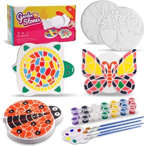 IFLOVE Paint Your Own Stepping Stones for Kids Craft Kits，Arts and Crafts for Kids Ages 4-8,5 Pack Painting Crafts for Girls Ages 8-12，Outdoor Toys Art Supplies Toddler Fun Activities Birthday Gift
