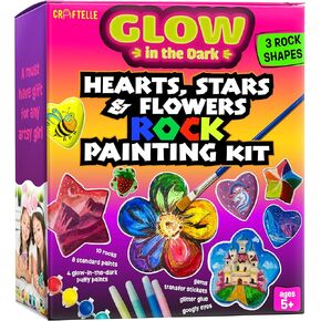 Heart, Flower & Star Shaped Rocks - Glow in The Dark Rock Painting Kit for Kids - Arts & Crafts Toys for Kids Ages 6-12 - Valentines Day Craft Kits - Birthday Gifts for 6 7 8 9 10 11 12 Year Old Girls