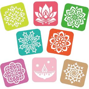 Watersay 8 Set Rangoli Diwali Plastic Stencil 9" x 9" Reusable Mandala Painting Stencil Rangoli Indian Traditional Festival Drawing on Wood Floor Wall Tile Fabric Furniture DIY Art Craft Decorations in Saudi Arabia
