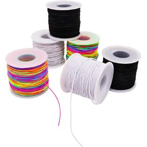 1mm 6pcs Elastic String for Bracelets, Bead String Elastic, Bracelet Elastic, Used for Jewelry Making, Necklaces, Bead Making (54.6yards)/roll（Black, White, Rainbow Colors）