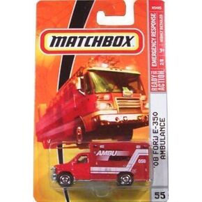 سيارة إسعاف Matchbox 2009، '08 Ford E-350 سيارة إسعاف # 55، الاستجابة للطوارئ بمقياس 1:64 سيارة مصبوبة قابلة للجمع