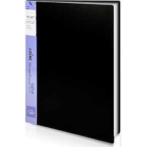 JJRING 13x19 Art Portfolio Folder with Plastic Sleeves, 24-Pocket Portfolio Binder Displaying 48 Pages, Presentation Book with Black Inner Paper for Artwork Storage, Black