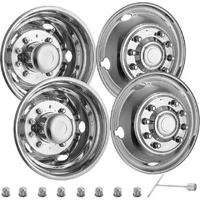Vevor Mophorn Polished 19.5" 10 Lug Wheel Simulators Stainless Steel Bolt Kit Hubcap Kit Fit for 2005-2020 Ford F450/F550 2WD Trunk Dually Wheel Cover Set