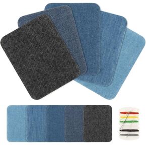 Iron on Patches for Jeans - 10 PCS Denim Repair Patches for Inside Jeans 3.8"x4.9" Iron on Repair Decoration Kit for Clothes Blue Jean Patch for Ripped Clothing