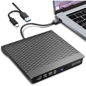 YOTUO External DVD Drive USB 3.0 Type C Drive Portable CD ROM Optical Drive Player Reader Disk Disc with Laptop Desktop PC Windows 11/10/8/7, Mac Pro/Air MacBook, Linux