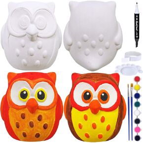 Winlyn 4 Sets DIY Ceramic Owls Figurines Paint Craft Kit Unpainted Bisque Ceramics Paintable Owls Ceramics Ready to Paint for Holiday at-Home Classroom DIY Craft Project