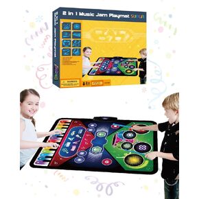 SUNLIN 2-in-1 Music Jam Mat, Music Learning Toy for Boys Girls 3-6, Drum Set + Piano Mat, Toddler Birthday Gift 3 4 5 6 Years, Record & Playback, Built-in Songs, 8 Instrument Sounds, Volume Control