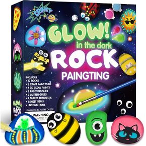 Glow in The Dark Rock Painting Kit for Kids Ages 6-12, Arts and Crafts Easter Birthday Party Gifts for Boys Girls 6 7 8 9 10 Year Old. Creative Craft Activity Kits, Art & Crafts Supplies Toys
