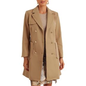 Allegra K Long Coat for Women's Notched Lapel Pockets Double Breasted Long Sleeve Trench Coats