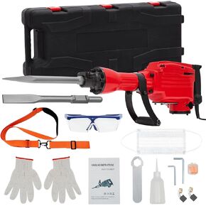 3600W Demolition Jack Hammer Metal Concrete Breaker Jack Hammer Electric Tool Kit, 4pcs Chisels Bit Set W/Case, Noise-Canceling Earplug, Shoulder Strap