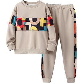 WDIRARA Boy's Two Piece Graphic Print Long Sleeve Pullover and Pants with Pockets Clothing Set