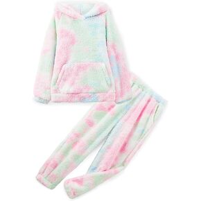 Haloumoning Boys Clothing Sets Kids Tie Dye Fuzzy Sherpa Hoodies Pants Fall Winter 2 Piece Outfits 4-12 Years