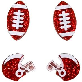 Sports Ball Stud Earrings/Sparkly Glitter Ball Game Ball Shaped Baseball Basketball Volleyball Rugby Earrings for Women Sports Lover Gift