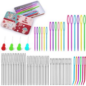 UOOU 73 PCS Yarn Needles Set, 7 Sizes Large Eye Plastic Blunt Needles for Knitting, Crocheting and Sewing