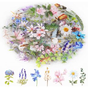 160Pcs Natural Flower Stickers for Scrapbooking,Self-Adhesive Transparent Flower Stickers Scrapbook Supplies Journaling Stickers for Adult Card Making Letters DIY Water Bottle Cards Decoration (160)