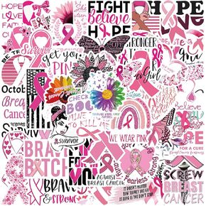 Breast Cancer Awareness Stickers Bulk 50 Pcs Breast Cancer Pink Ribbon Waterproof Decal Pink Ribbon Breast Cancer Party Decorations Breast Cancer Decals for Laptop Scrapbook Cup Water Bottle Window