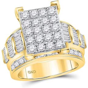 Solid 10K Yellow Gold Real Natural Diamond Cluster Bridal Wedding Engagement Ring 3 Carat (2.97 Cttw)