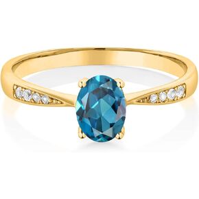 Gem Stone King 10K Yellow Gold London Blue Topaz and White Diamond Engagement Ring For Women (1.06 Cttw, Gemstone November Birthstone, Oval 7X5MM, Available In Size 5, 6, 7, 8, 9)