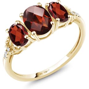 Gem Stone King 10K Yellow Gold Red Garnet and Diamond Accent Engagement Ring For Women (2.16 Cttw, Gemstone Birthstone, Available in size 5, 6, 7, 8, 9)
