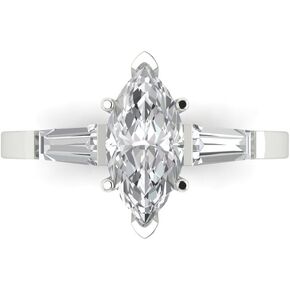 Clara Pucci 2ct Marquise cut 3 stone Solitaire Lab Created White Sapphire Designer Anniversary Bridal Engagement Ring 14k White Gold