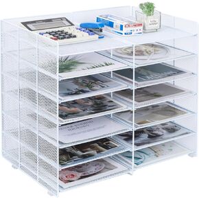 TQVAI Desk File Organizer, Literature Organizer 12 Compartments, Mail Organizer Countertop, Removable Letter Tray, Paper Storage Organizer, Mail Sorter, Black