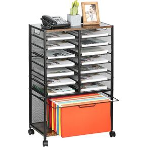 EasyPAG Desktop File Organizer Rolling File Cart 14 Slots Desk File Sorter with Hanging File Folder Rack Paper Storage Cabinet for Office Home School Classroom, Black