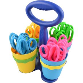 Westcott School Scissor Caddy and 5-Inch Pointed Safety Scissors for Kids, Assorted, 24 Pack (14755)