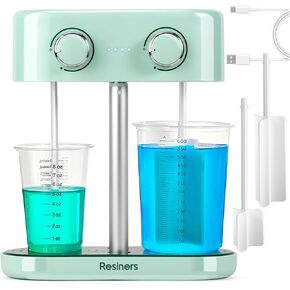 Resiners Dual-Head Resin Mixer, Rechargeable Epoxy Mixer, Stepless Speed & Minimum Bubbles, Electric Stirrer Paddles for Resin,Silicone,Paint Mixing,Soap Making,Resin Tools,DIY Crafts (Patented)