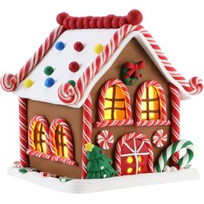 Battery Powered LED Gingerbread House - Christmas Cottage Desktop Decoration (5.1 x 5.1 x 5.9 inches) - Home Ornaments for Holiday Decor