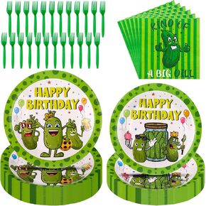 96Pcs Pickle Party Decoration Set Pickle Birthday Party Decoration Pickle Disposable Plate and Napkin Fork Pickle Themed Party Supplies Funny Pickle Party Favors for Pickle Fans Kids Baby Shower
