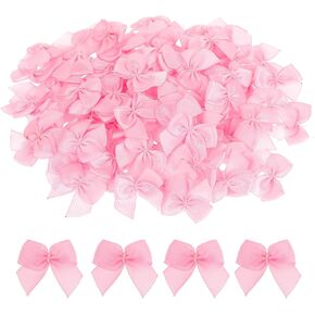 Mini Bows, 100 Pcs Pink Ribbon Bows 1 Inch Satin Ribbon Twist Tie Bows Tiny Premade Craft Bows for DIY Sewing Crafts Gift Wrapping Basket Wedding Birthday Christmas Party Scrapbooking Decorations