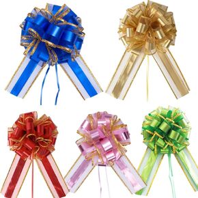5 Pack Large Pull Bows 7 Inch - Big Pull Bows for Gift Wrapping,Christmas,Wedding,Valentine's Day,Table Decoration,Halloween,Gift Basket,Party Decoration (Blue)