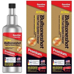 2 Pack Bullsoneshot Premium Total Fuel System Cleaner & Fuel Additive for Gasoline Engine