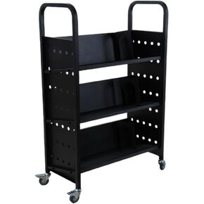 Towallmark Library Book Cart, 49" x 29.5" x 13.7" Book Cart with Lockable Rolling Pulleys, 3-Layer Single-Sided V-Shaped Bookshelf Suitable for Libraries, Bookstores, Classrooms, Offices, Black