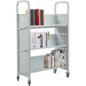 Towallmark Library Book Cart, 49" x 29.5" x 13.7" Book Cart with Lockable Rolling Pulleys, 3-Layer Single-Sided V-Shaped Bookshelf Suitable for Libraries, Bookstores, Classrooms, Offices, Black in Kuwait