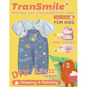 TranSmile Printable Vinyl Sticker Paper for T Shirt (Mix Pack, 8.5x11", 7 Sheets) No Heat Transfer Paper for Fabric Removable Vinyl for Inkjet Printer