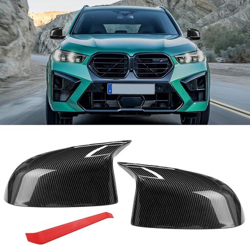 Jaronx متوافق مع غطاء مرآة BMW X3 G01/X4 G02/X5 G05/X7 G07 2019-2024، X6 G06 2020-2024، أغطية مرآة الرؤية الخلفية بنمط M من ألياف الكربون لسيارة BMW، غطاء مرآة جانبي يمين ويسار بمشبك القرن in Saudi Arabia