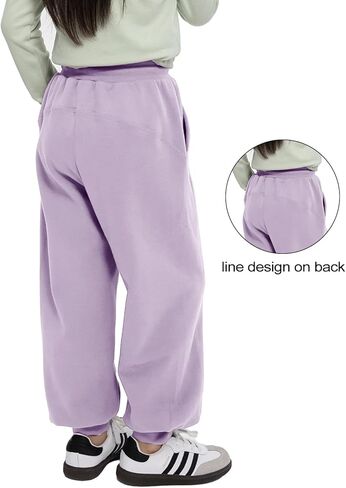 Rolanko Girls Baggy Sweatpants Solid Jogger Pants Soft Sweats Kids Trousers with Pockets 6-14Y in Kuwait