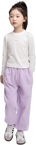 Rolanko Girls Baggy Sweatpants Solid Jogger Pants Soft Sweats Kids Trousers with Pockets 6-14Y in Kuwait